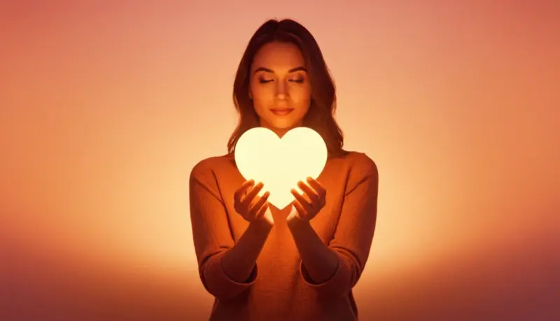 Una persona tiene un cuore luminoso tra le mani, simbolo di un desiderio autentico di cambiamento positivo